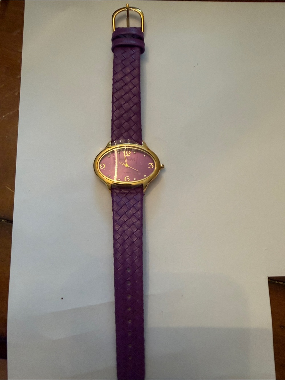 Joan Rivers Purple Braided Leather Strap Watch with Gold-Tone Case